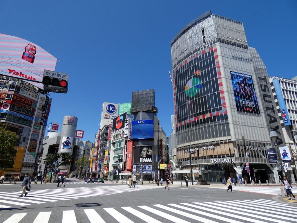 The Shibuya scramble crossing in Tokyo
