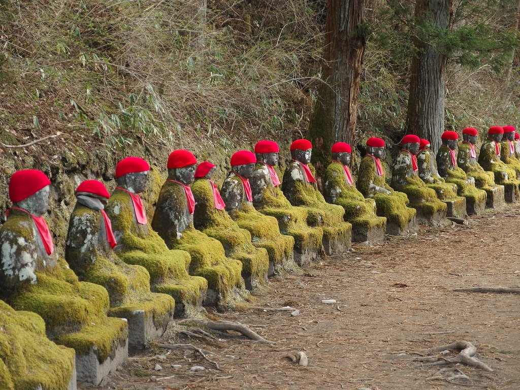 The row of Jizo statues along the Kanmangafuchi Abyss, Nikko